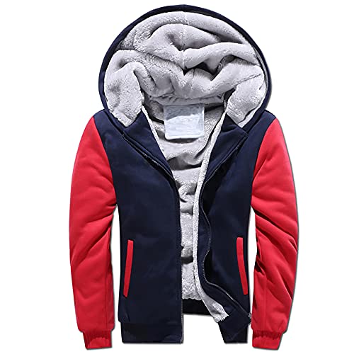 Azruma Dünne Jacke Herren Kapuzenpullover Herren Herrenmantel Männer Winter Plüschfutter Hoodie Sweatjacke Mit Reißverschluss Strickpullover Weihnachten Winterjacken Herren Parka (1-Navy, L) von Azruma