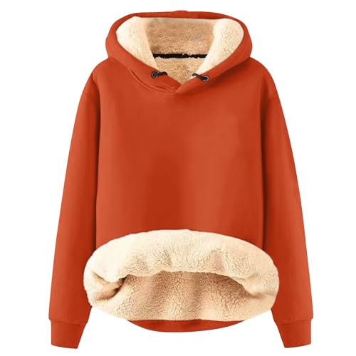 Azruma Fleecepullover Damen Frauen Winter Weihnachten Warm Fleece Sherpa Gefütterter Pullover Mit Kapuze Lässiger Drucken/Einfarbig Kapuzenpullover Kuscheljacke Fleece Jeansjacke(1-Saffron,S) von Azruma