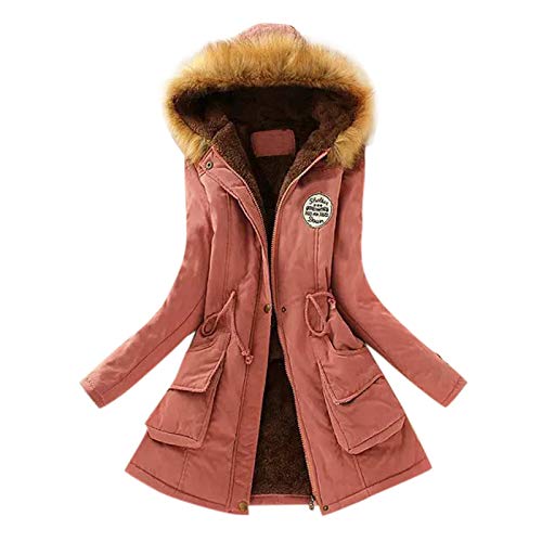 Azruma Herbst Jacken Für Damen Frauen Winter Einfarbig Langarme Gefütterte Fleecejacke Mit Kapuze Warme Lange Winterparka Mit Tasche Winterjacke Damen Lang(Mehrfarbig,M) von Azruma