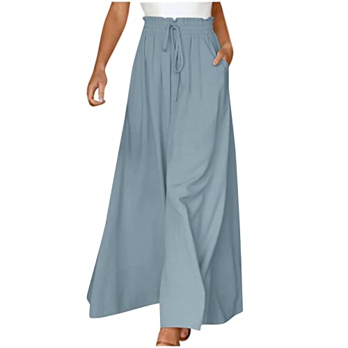 Azruma Hose Damen Elegant Chiffon Kordelzug High Waist Plissee Weites Bein Lang Hose mit Taschen Palazzo Einfarbig Culottes-Hose Strandhose Lose Lässige Freizeithose Schlupfhose Pumphose von Azruma