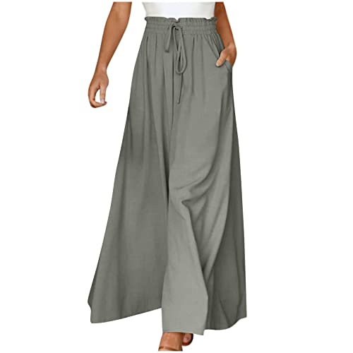 Azruma Hose Damen Elegant Chiffon Kordelzug High Waist Plissee Weites Bein Lang Hose mit Taschen Palazzo Einfarbig Culottes-Hose Strandhose Lose Lässige Freizeithose Schlupfhose Pumphose von Azruma