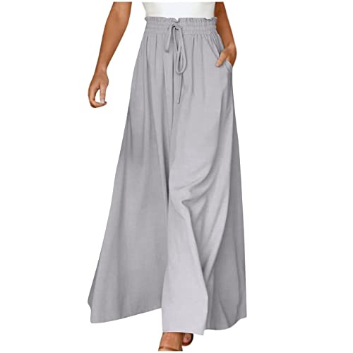 Azruma Hose Damen Elegant Chiffon Kordelzug High Waist Plissee Weites Bein Lang Hose mit Taschen Palazzo Einfarbig Culottes-Hose Strandhose Lose Lässige Freizeithose Schlupfhose Pumphose von Azruma