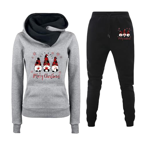 Azruma Jogginganzug Damen Set Frauen Zweiteiler Weihnachten Drucken Hoodie Sweatshirt Jogginghose Weihnachts 2-Teilig Jogginganzüge Sportanzug Mädchen Twinset Damen 2 Teilig(2-Gray,XL) von Azruma