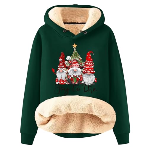 Azruma Kapuzenpullover Für Damen Frauen Winter Weihnachten Warm Fleece Sherpa Gefütterter Pullover Mit Kapuze Lässiger Drucken/Einfarbig Kapuzenpullover Kleidung Damen (3-Dark Green,L) von Azruma