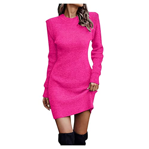 Azruma Pulloverkleid Damen Winter Elegant Rundhals Langarm Mini Strickkleider Slim Fit Einfarbig Kurze Kleider Warme Lässige Pullikleid Minikleid Wickelkleid Partykleid Sweater von Azruma