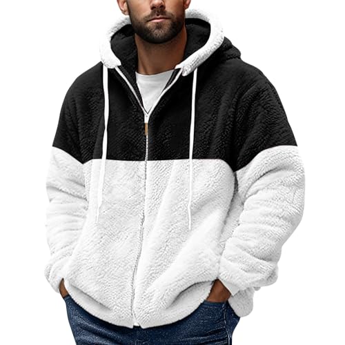 Azruma Skijacke Herren Winter Jacket Herren Yellowjackets Männer Warm Teddy Fleece Patchwork Reißverschluss Plüschjacke Mit Kapuze Rettungsdienst Jacke Herren Fleece Pullover (Schwarz,L) von Azruma