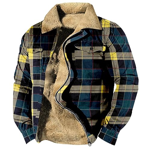 Azruma Wanderjacke Herren Hardshelljacke Herren Weste Männer Warm Kariert Gefüttert Reißverschluss Flanellhemd Mit Fellkragen Verdicken Revers Fleecejacke Fleecejacke Herren Winter (Dunkelblau, 5Xl) von Azruma