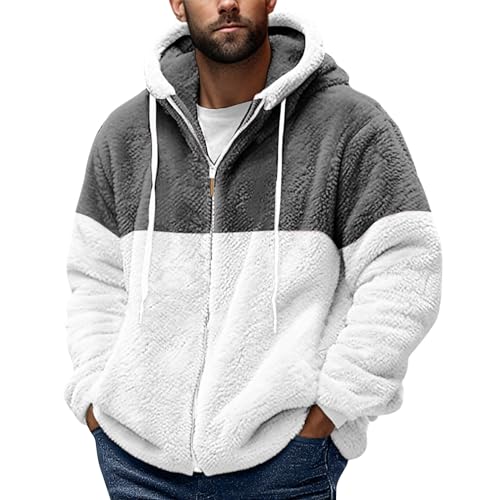 Azruma Wanderjacke Herren Weste Herren Outdoor Regenmantel Männer Warm Teddy Fleece Patchwork Reißverschluss Plüschjacke Mit Kapuze Motorrad Jacken Herren Mit Protektoren (Dunkelgrau,L) von Azruma