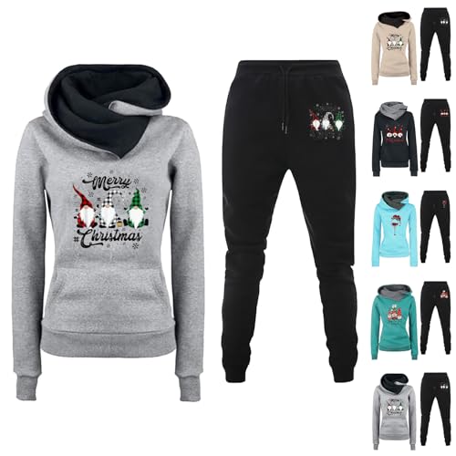 Azruma Zweiteiler Damen Herbst Frauen Zweiteiler Weihnachten Drucken Hoodie Sweatshirt Jogginghose Weihnachts 2-Teilig Jogginganzüge Damen-Jogginganzüge Heartbeat Kuscheliger Und Warmer Jogginganzug von Azruma