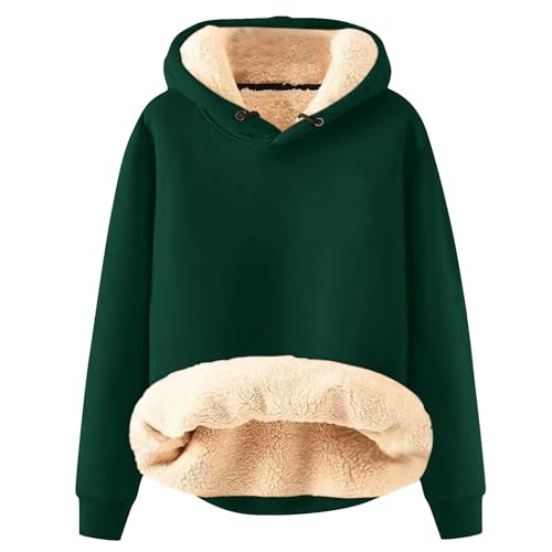 Dicke Pullover Damen Frauen Winter Weihnachten Warm Fleece Sherpa Gefütterter Pullover Mit Kapuze Lässiger Drucken/Einfarbig Kapuzenpullover Fleecepulli Damen Fliesjacke Damen Warm(1-Dark Green,M) von Azruma