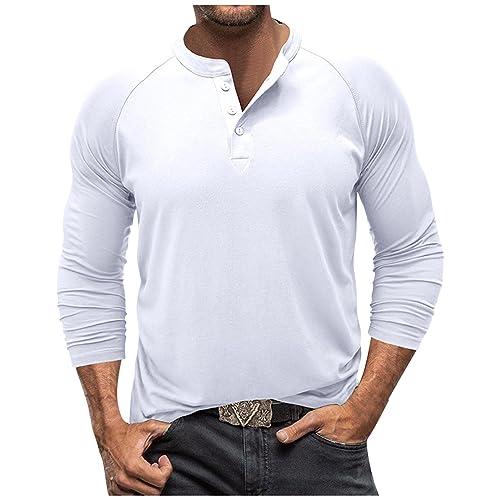 Hemd Bügelfrei Herren Unterhemd Herren Unterhemd Weiß Männer Training Einfarbig Raglan Langarm Henley Shirt Mit Knopfleiste Biker Tshirt Herren (Weiß, XXL) von Azruma