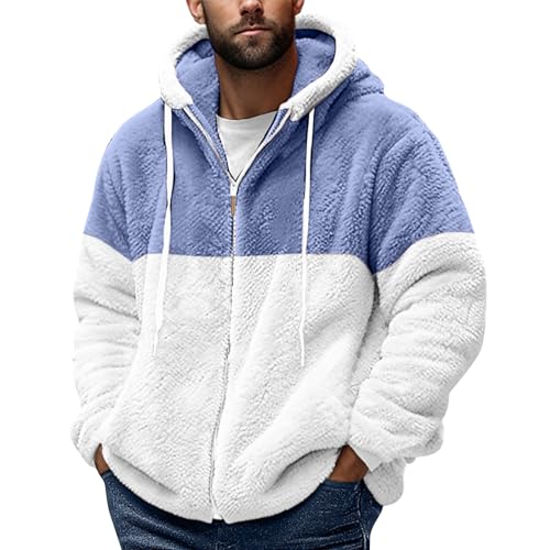 Herren Jacken Übergang Arbeitspullover Herren Mantel Herren Männer Warm Teddy Fleece Patchwork Reißverschluss Plüschjacke Mit Kapuze Fleecepullover Herren Männer Jacke (Blau,Xxl) von Azruma