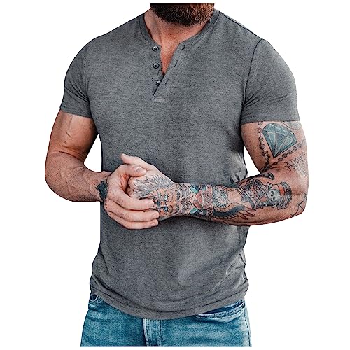 Herren T Shirt Shirt Fahrrad Shirt Herren Locker Leinen Einfarbige V-Ausschnitt Kurzarm ÜBergrößE T Shirt BeiläUfig Running Oberteil FüR MäNner Herren T Shirt 3 XXXL (Dunkelgrau, XXL) von Azruma