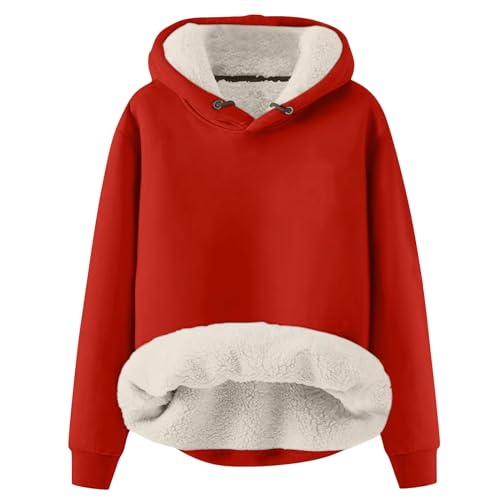 Hoodie Damen Frauen Winter Weihnachten Warm Fleece Sherpa Gefütterter Pullover Mit Kapuze Lässiger Drucken/Einfarbig Kapuzenpullover Damen Hoodie Mit Kapuze Hoodie Strickjacke Oversize(1-Red,Xxl) von Azruma