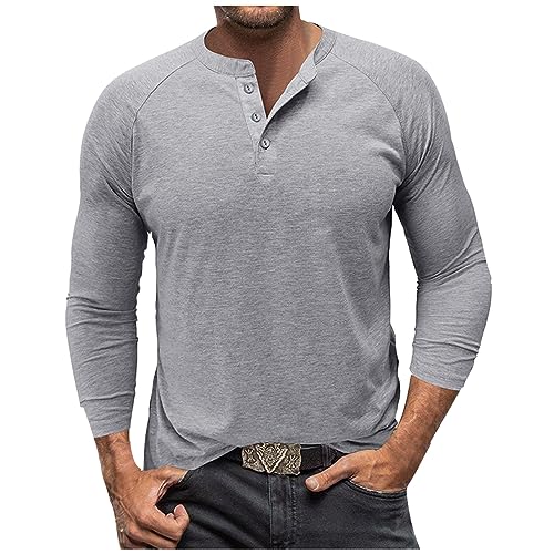 Kariertes Hemd T Shirt Herren Schwarz Unterhemd Schwarz Herren Männer Training Einfarbig Raglan Langarm Henley Shirt Mit Knopfleiste Sweatshirt Jungen 164 (Grau, XL) von Azruma