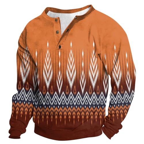 Langarmshirt Herren Weisses Hemd Männer Fahrrad Unterhemd Herren Männer Retro Drucken Longsleeve Knopfleiste Henley Shirt Motorrad Unterwäsche Herren (2-Orange, XL) von Azruma