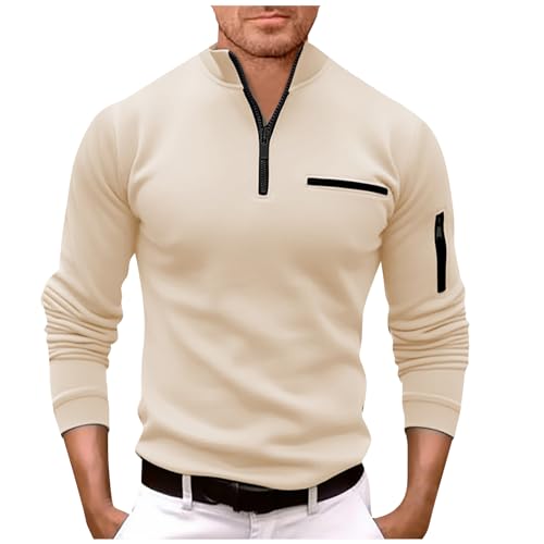 Pullover & Strickjacken Für Herren Karohemd Herren Shirts Herren Männer Business 1/4 Zip Umlegekragen Langarm Sweatshirt Hoodie Schwarz Herren (Beige, M) von Azruma