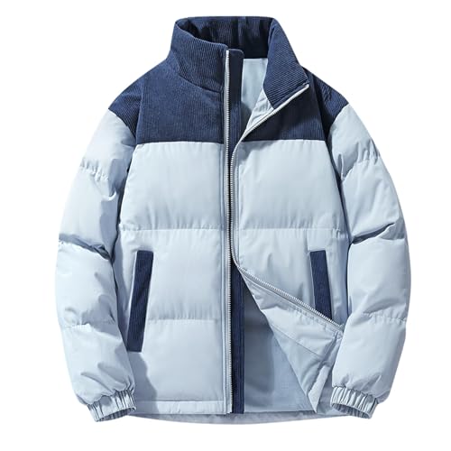 Skianzug Herren　Unisex Winter Warm Patchwork Jacke Mit Stehkragen Verdickte Steppjacke Mit Reißverschluss Winddichte Padded Jacket　Leichte Daunenjacke Herren　Steppjacke Herren Ohne Kapuze(1-Navy,S) von Azruma