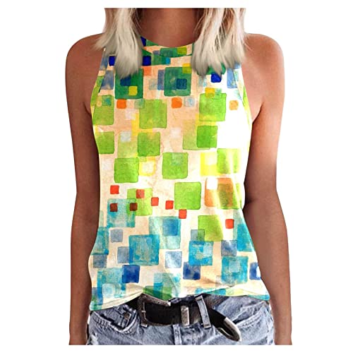 T Shirt Damen Kurzarm Blusen Damen Blusenshirt Casual Bunte Drucken Rundhals ÄRmellos Tanktop Locker Tops Tshirt Damen (GrüN, M) von Azruma