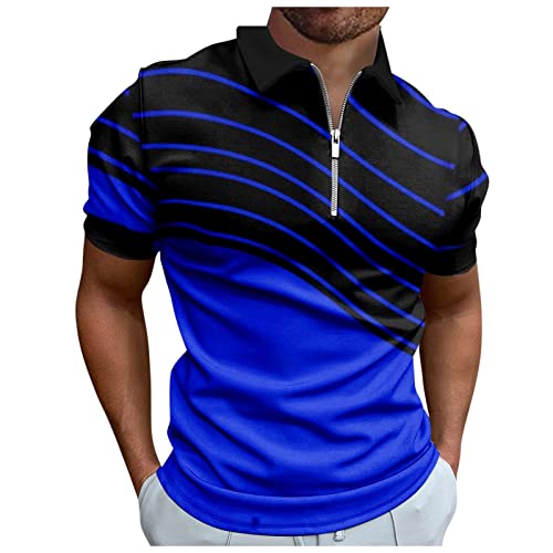 T-Shirts FüR Herren Shapewear Herren Crop Top Weiß Poloshirt Herren 3D Drucken Kurzarm Polohemd Mit ReißVerschluss Motorrad T-Shirt (Royal Blue, XL) von Azruma