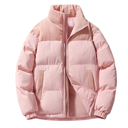 Azruma Winterjacken Herren　Unisex Winter Warm Patchwork Jacke Mit Stehkragen Verdickte Steppjacke Mit Reißverschluss Winddichte Padded Jacket　Herren Daunenjacke Winter　Sportlich(1-Pink,3Xl) von Azruma