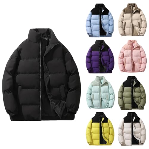 Herren Daunenjacke　Unisex Winter Warm Patchwork Jacke Mit Stehkragen Verdickte Steppjacke Mit Reißverschluss Winddichte Padded Jacket　Winterarbeitsjacken Herren　Regenoverall Herren(2-Black,3Xl) von Azruma