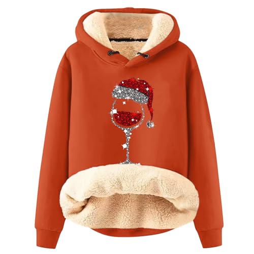 Winterpullover Damen Warm Frauen Winter Weihnachten Warm Fleece Sherpa Gefütterter Pullover Mit Kapuze Lässiger Drucken/Einfarbig Kapuzenpullover Teddyfell Lederjacke Damen Gefüttert(4-Saffron,Xl) von Azruma