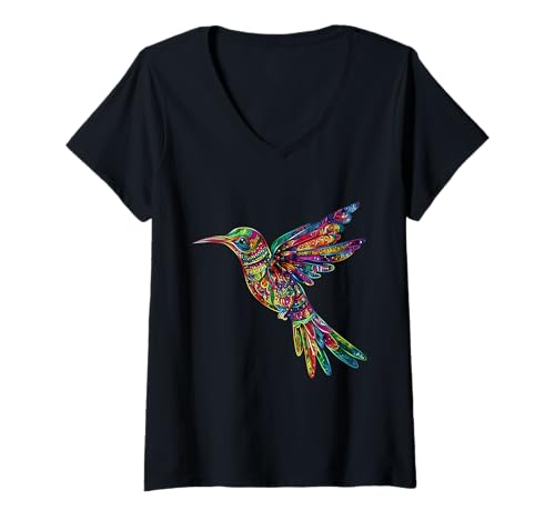 Damen Aztekengott Kolibri Quetzalcoatl Toltec Inka Maya T-Shirt mit V-Ausschnitt von Aztec Civilization Mexican Mythology