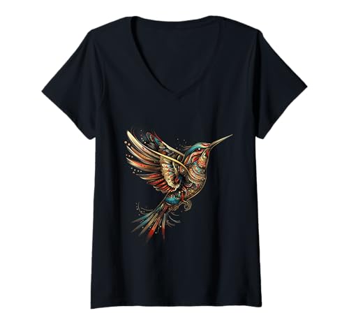Damen Aztekengott Kolibri Quetzalcoatl Toltec Inka Maya T-Shirt mit V-Ausschnitt von Aztec Civilization Mexican Mythology