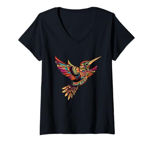 Damen Aztekengott Toltec Inka Maya Quetzalcoatl Kolibri T-Shirt mit V-Ausschnitt Damen Aztekengott Toltec Inka Maya Quetzalcoatl Kolibri T-Shirt mit V-Ausschnitt von Aztec Civilization Mexican Mythology