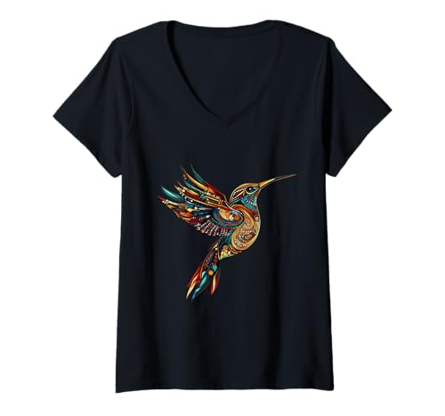 Damen Aztekenkolibri Maya Quetzalcoatl Maya Toltec Inka T-Shirt mit V-Ausschnitt von Aztec Civilization Mexican Mythology