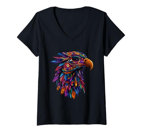Damen Aztekische mexikanische Mythologie Ureinwohner Mexikanischer Stolz Adler Maya T-Shirt mit V-Ausschnitt Damen Aztekische mexikanische Mythologie Ureinwohner Mexikanischer Stolz Adler Maya T-Shirt mit V-Ausschnitt von Aztec Civilization Mexican Mythology