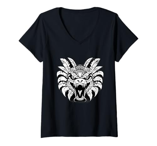 Damen Mexikanische Mythologie gefiederte Schlange Quetzalcoatl Azteken T-Shirt mit V-Ausschnitt Damen Mexikanische Mythologie gefiederte Schlange Quetzalcoatl Azteken T-Shirt mit V-Ausschnitt von Aztec Civilization Mexican Mythology