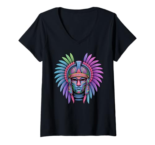 Damen Aztec Warrior Vintage Grafik Antike Mexiko Tribal T-Shirt mit V-Ausschnitt Damen Aztec Warrior Vintage Grafik Antike Mexiko Tribal T-Shirt mit V-Ausschnitt von Aztec Warrior Souvenirs or More