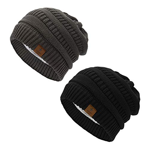 Durio Mütze Damen Winter Strickmütze Grobstrick Warme Beanie mit Innenfutter 2er Set Schwarz U. Dunkel Grau Durio Mütze Damen Winter Strickmütze Grobstrick Warme Beanie mit Innenfutter 2er Set Schwarz U. Dunkel Grau von Durio