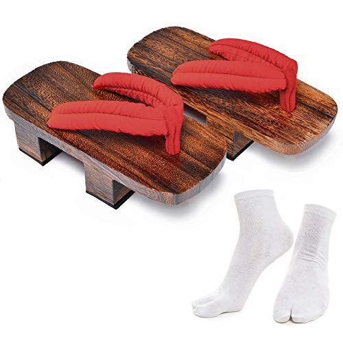 Japanische Holz-Clogs mit Tabi-Socken für Männer und Frauen - Braun - 10 M US von Azumasun