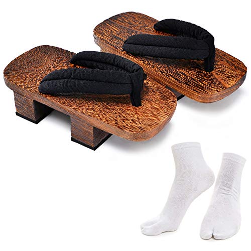 Japanische Holz-Clogs mit Tabi-Socken für Männer und Frauen - Schwarz - 10 M US von Azumasun