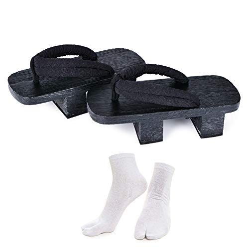 Japanische Holzclogs mit Tabi-Socken für Herren und Damen, schwarz, 10-11 Women/10-11 Men von Azumasun