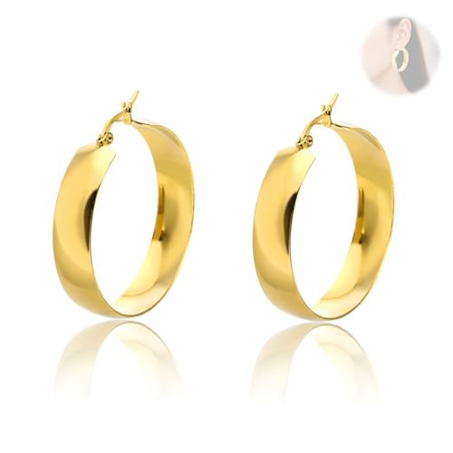 AzureRay Creolen Gold Groß 40 mm, 1 Paar Ohrringe Gold Creolen für Damen, Hypoallergene Echt Vergoldete Ohrringe, Pfosten Leicht & Elegant, Perfekt für Jeden Anlass von AzureRay