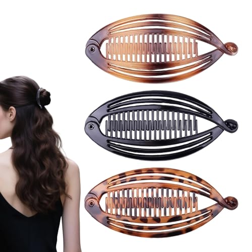 AzureRay 3er Set Bananenspangen für dünnes & dickes Haar, stylische Haarklammern mit Blatt-Design, starke Hold, banana hair clip für Frauen, Alltag & besondere Anlässe von AzureRay