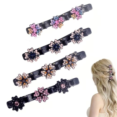 AzureRay Haarschmuck für Damen, 4 Stück Fünfblättriges Kleeblatt mit Kristall, Haarspange für feines Haar, Stilvolle Haarspangen Damen – Alltags & Party Frisuren, Robust & Rutschfest von AzureRay