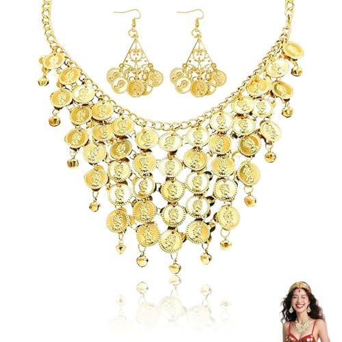 AzureRay Bauchtanz Accessoires Damen, Belly Dance Costume Schmuck Set mit Gold Ohrringen & Kette, Orientalisches Bauchtanz Kostüm Zubehör für Karneval, Mottoparty & Fasching AzureRay Bauchtanz Accessoires Damen, Belly Dance Costume Schmuck Set mit Gold Ohrringen & Kette, Orientalisches Bauchtanz Kostüm Zubehör für Karneval, Mottoparty & Fasching von AzureRay