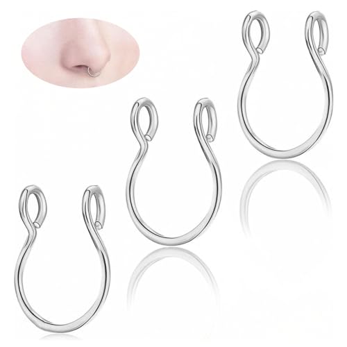AzureRay Fake Nasenring Silber, Septum Piercing Silber 3er Set, Chirurgenstahl Faux Nose Ring, Clip auf Piercing ohne Stechen, Körperschmuck für Damen & Herren AzureRay Fake Nasenring Silber, Septum Piercing Silber 3er Set, Chirurgenstahl Faux Nose Ring, Clip auf Piercing ohne Stechen, Körperschmuck für Damen & Herren von AzureRay