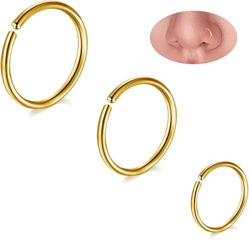 AzureRay Nasenpiercing Gold 3 Teiliges Set Nasenring Gold 18G/20G 6/8/10MM Mit Aufbewahrungstasche Für Damen Alltag Party von AzureRay