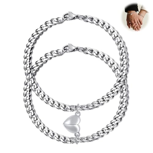 AzureRay Partner Armbänder für Paare, Pärchen Armband Herren & Damen, Herz Design Armkette, Silberfarben Alloy Schmuck, Geschenkidee für Valentinstag & Jahrestag von AzureRay