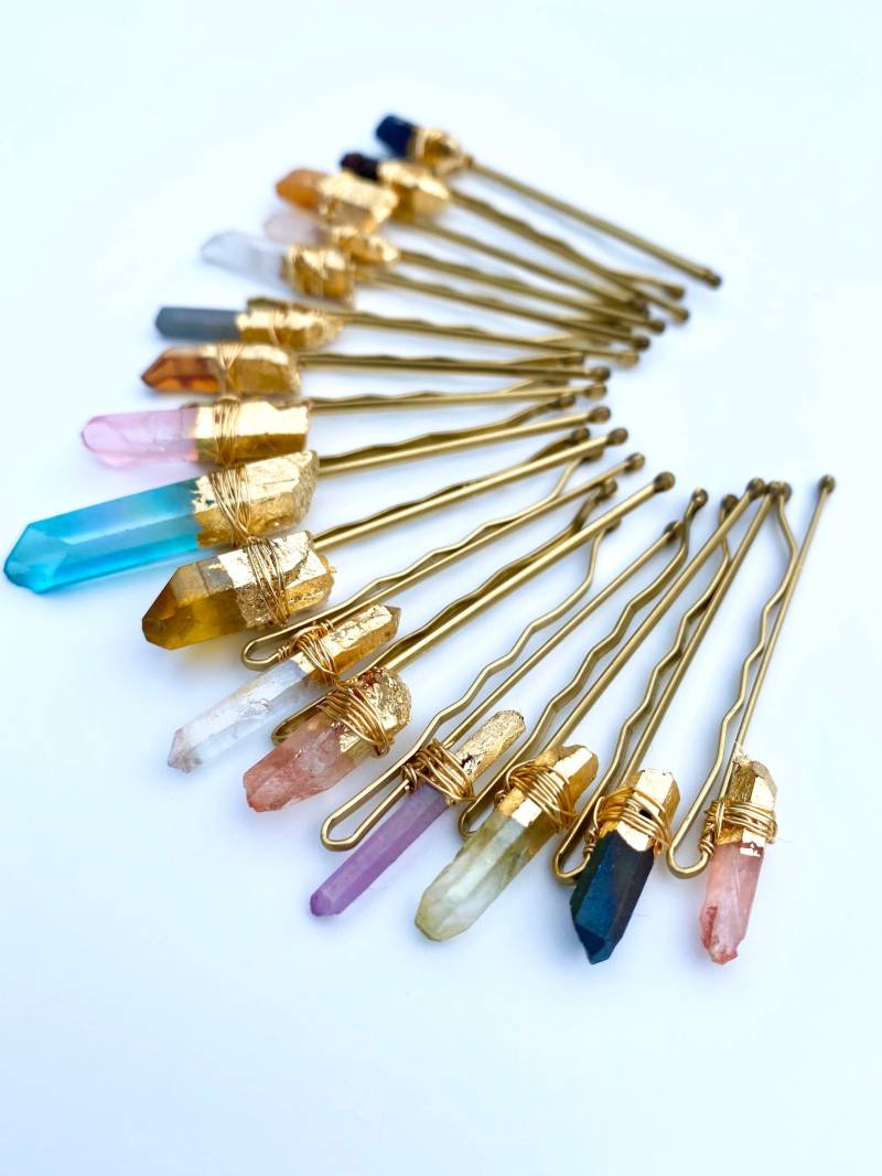 Raw Aura Quarz Haarnadeln Golddraht Gewickelt Haarteil Raw Aura Quarz Haarnadeln Golddraht Gewickelt Haarteil von AzuredesignsBoutique