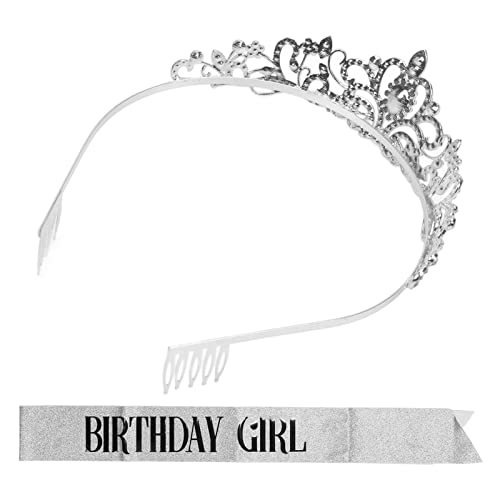 Hochzeitskronen-Set, Dekorativ, Glänzend, ABS-Legierung, Schöne Silberne Prinzessinnen-Geburtstags-Tiara mit Schultergurt für Party von Azusumi