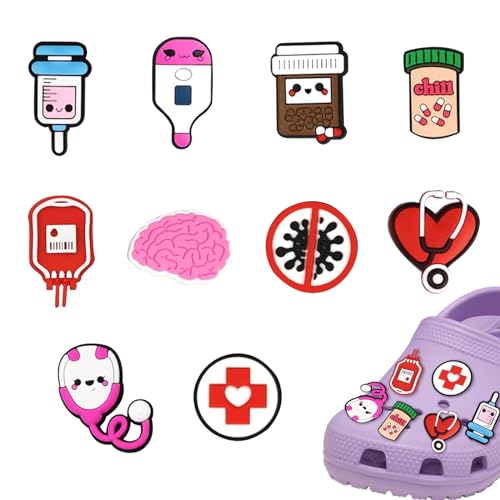 Azwood Medizinische Schuhanhänger, Krankenschwester-Dekoration für Clogs, PVC-Schuh-Abzeichen für Kinder, Mädchen, Jungen, Teenager, Männer, Frauen und Erwachsene, 10 Stück, Polyvinylchlorid von Azwood