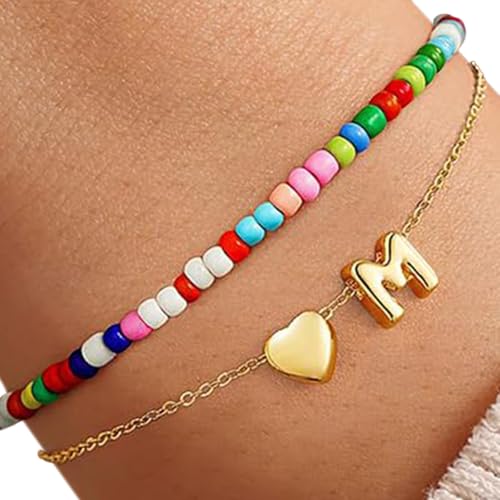 Azxcvbnm Layering Letter Charm Armband Für Frauen Mädchen Stilvolle Perlen Handgelenk Kette Schmuckstück Geschenk Die Freundin Schwester Brief Zauberband Teenager von Azxcvbnm