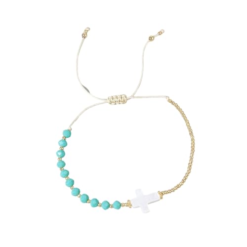 Azxcvbnm Multikola Kristallperlen Kruzifix Armband Handgefertigt Böhmische Armreif Mode Handgelenk Schmuck Für Strandoutfits Mehrfarbiger Kristallkruzifix Armreifen von Azxcvbnm